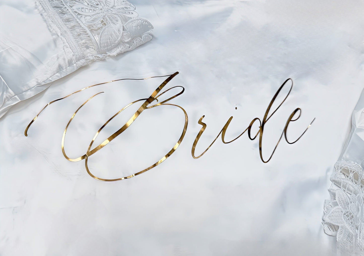 BRIDE GOLD PRINT WHITE SATIN LACE ROBE (SIZES 8 - 20)