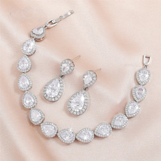 CHERISH CRYSTAL EARRING AND BRACELET SET IN GOLD OR SILVER (ALSO CLIP-ON EARRING OPTION) - NEW! 🔥