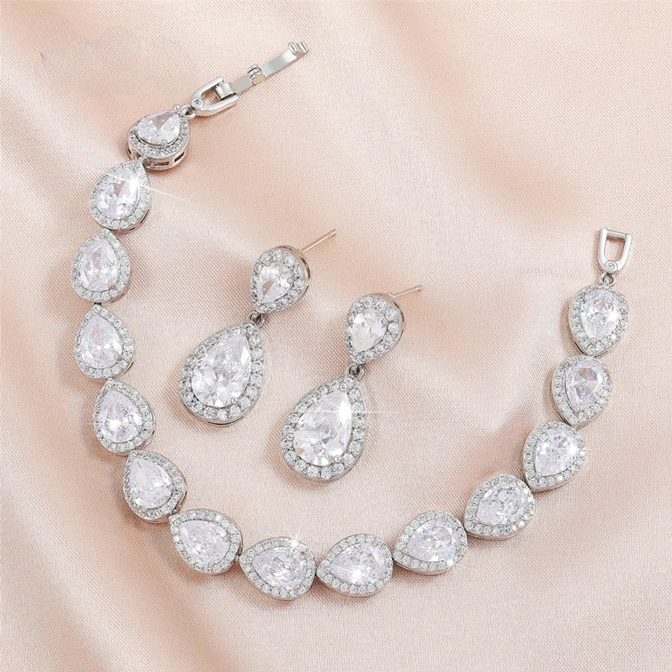 CHERISH CRYSTAL EARRING AND BRACELET SET IN GOLD OR SILVER (ALSO CLIP-ON EARRING OPTION)