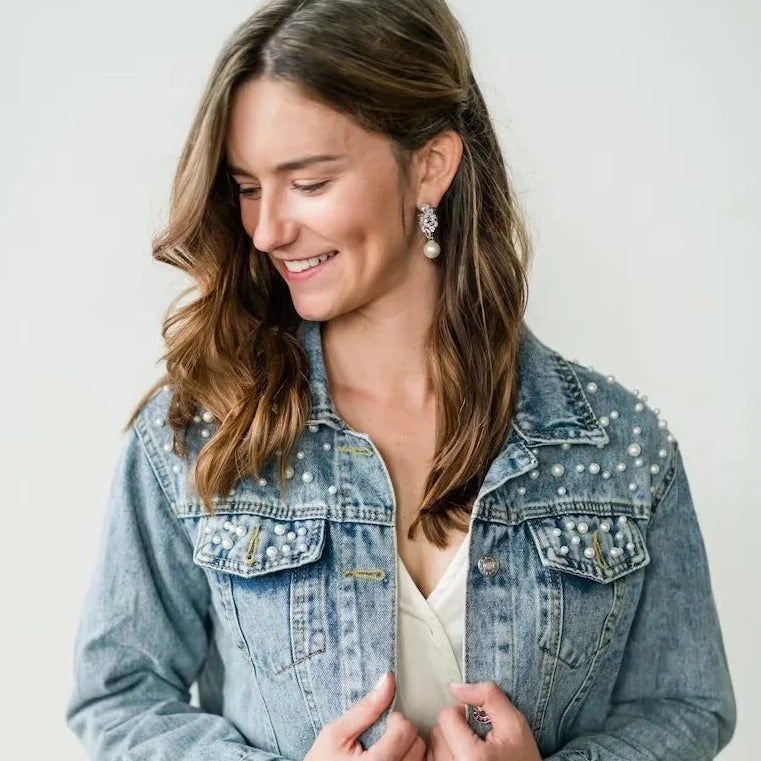 PEARL EMBELLISHED BRIDE & SPARKLY STARS DENIM JACKET