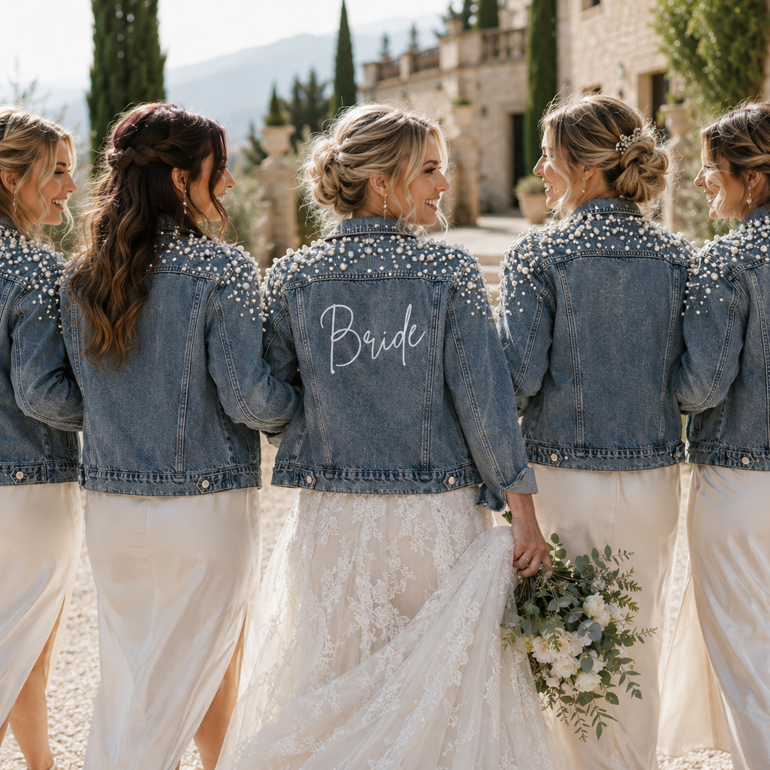 DELUXE PEARL & RHINESTONE BRIDE DENIM JACKET
