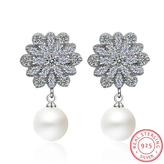 OLIVIA DELUXE CUBIC ZIRCONIA AND SIMULATED PEARL EARRINGS