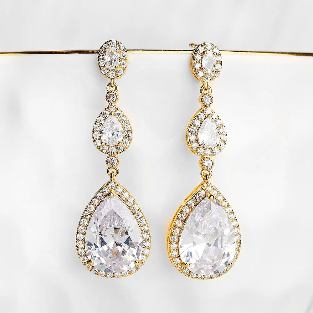 GIGI HADID MET GALA 2024 CELEBRITY INSPIRED CUBIC ZIRCONIA DROP EARRINGS IN SILVER OR GOLD