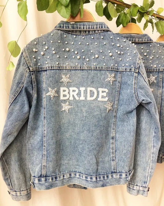 PEARL EMBELLISHED BRIDE & SPARKLY STARS DENIM JACKET