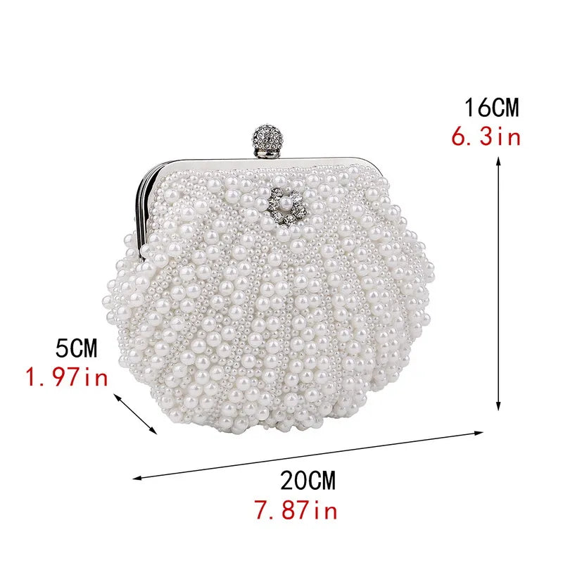 PERLA SCOLLOPED BRIDAL CLUTCH -  WHITE & PEARL WHITE