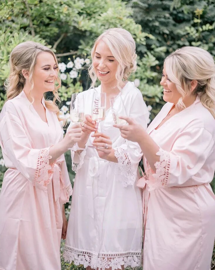 BRIDE GOLD PRINT WHITE SATIN LACE ROBE (SIZES 8 - 20)