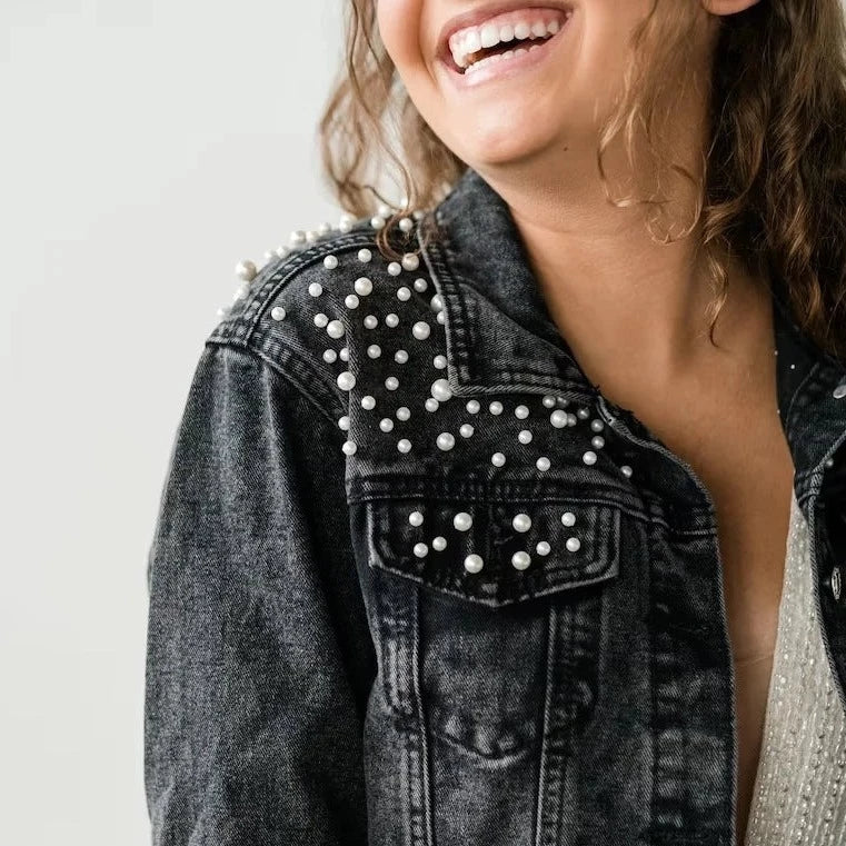 PEARL MRS DENIM JACKET - BLACK