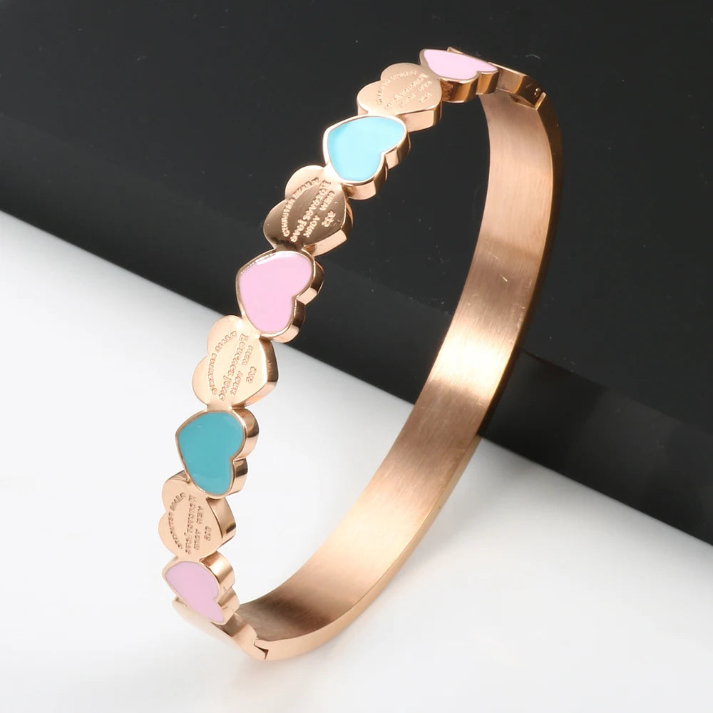 BFF FOREVER LOVE NY TIFFANY STYLE HEART BANGLE IN SILVER, GOLD & ROSE GOLD