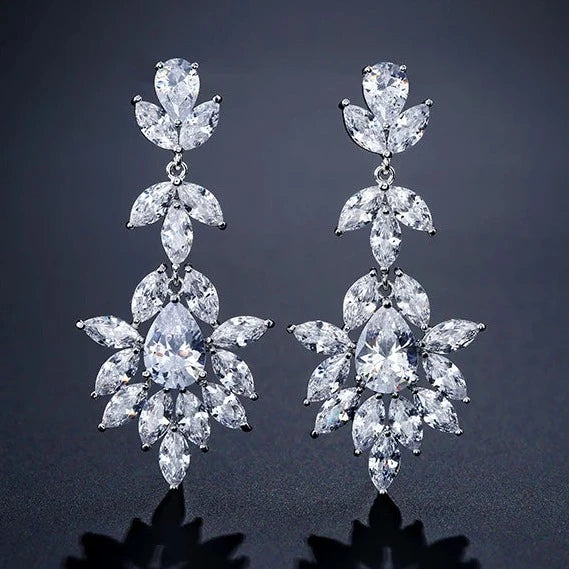 ELISE LUXURY CUBIC ZIRCONIA DROP EARRINGS IN GOLD OR SILVER