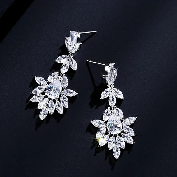 ELISE LUXURY CUBIC ZIRCONIA DROP EARRINGS IN GOLD OR SILVER