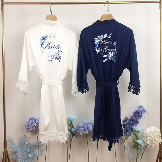 SOMETHING BLUE WATERCOLOUR BRIDE, BRIDESMAIDS & BRIDAL PARTY LACE SATIN ROBE (AVAILABLE IN SIZE 8-20) - NEW!