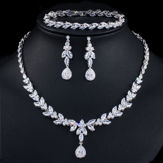 SERAPHINA SILVER 3 PIECE DELUXE CRYSTAL DROP NECKLACE, BRACELET AND EARRING SET