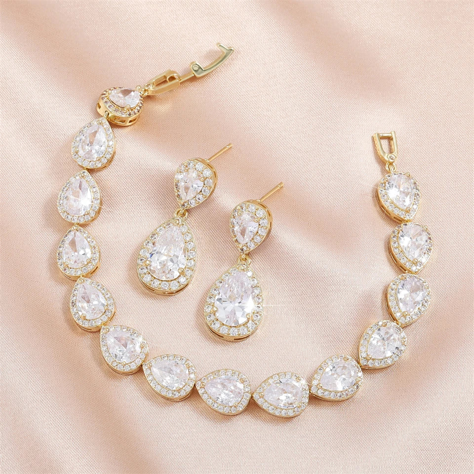 CHERISH CRYSTAL EARRING AND BRACELET SET IN GOLD OR SILVER (ALSO CLIP-ON EARRING OPTION)