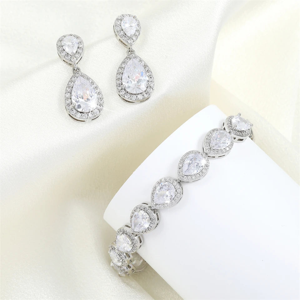 CHERISH CRYSTAL EARRING AND BRACELET SET IN GOLD OR SILVER (ALSO CLIP-ON EARRING OPTION)