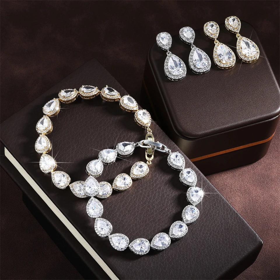 CHERISH CRYSTAL EARRING AND BRACELET SET IN GOLD OR SILVER (ALSO CLIP-ON EARRING OPTION)