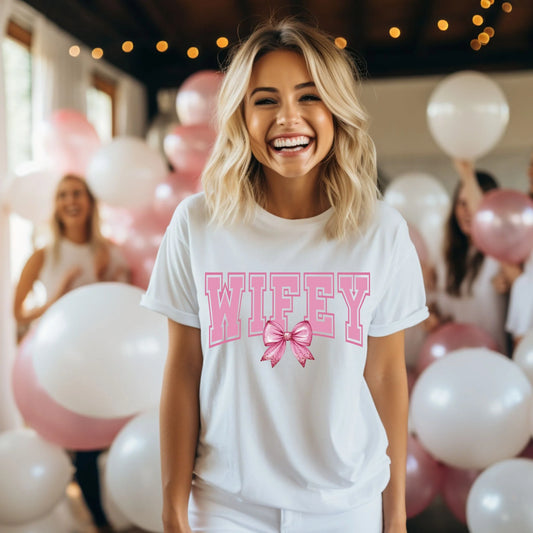 WIFEY COQUETTE VARSITY T-SHIRT WITH CUTE BOW