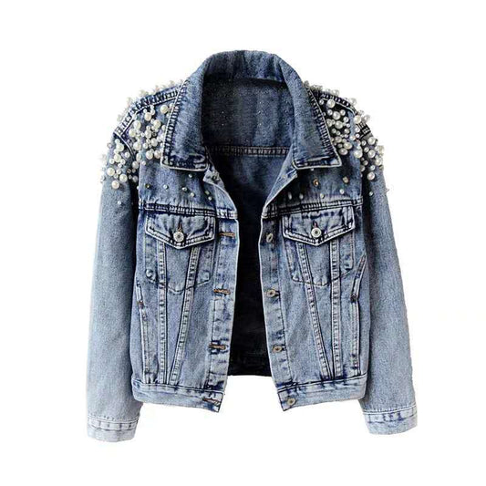 DELUXE PEARL & RHINESTONE PLAIN DENIM JACKET - NO CUSTOMISATION