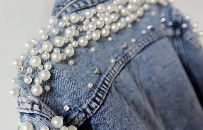 DELUXE PEARL & RHINESTONE MRS DENIM JACKET