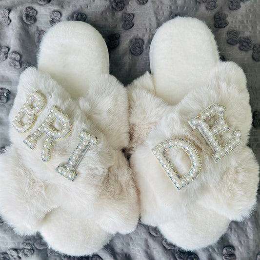 PLUSH PEARL BRIDE SLIPPERS