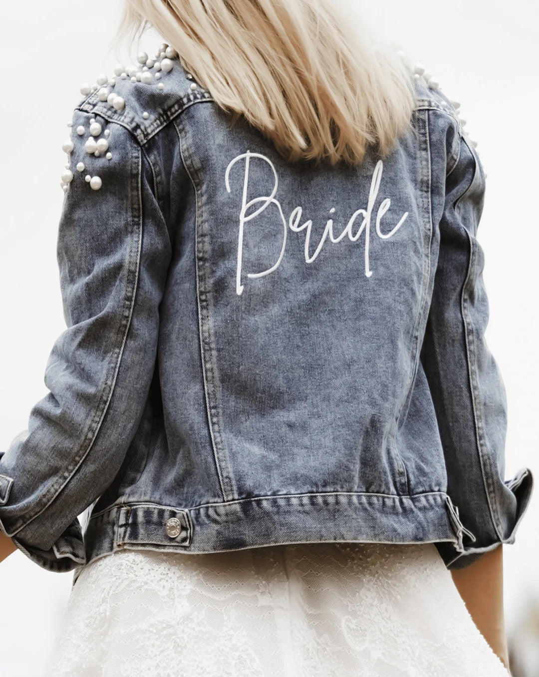 DELUXE PEARL & RHINESTONE BRIDE DENIM JACKET