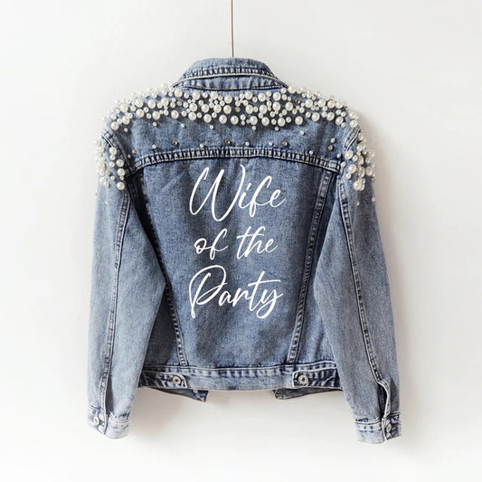 DELUXE PEARL & RHINESTONE WIFE OF THE PARTY DENIM JACKET